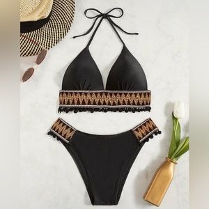 SHEIN chevron tape halter bikini swimsuit size S